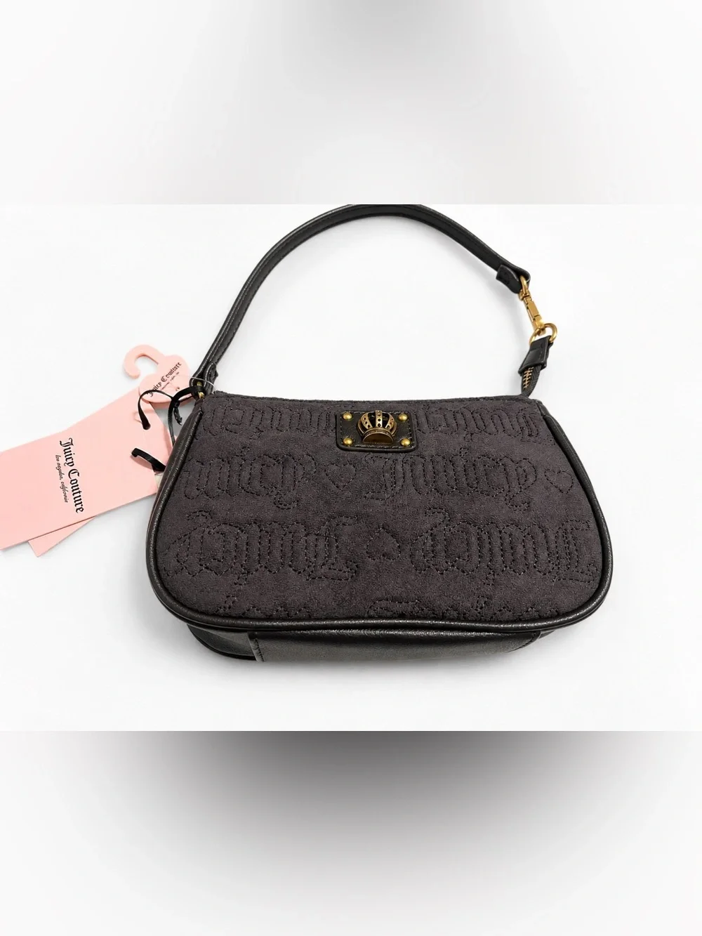 Juicy Couture Black Embroidered Logo Shoulder Bag with Gold Accent